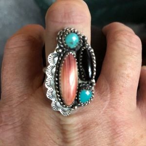 Vintage Sterling Silver Gemstone Ring Sz8